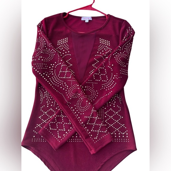 Agaci Embellished Red Bodysuit size large - Picture 7 of 11